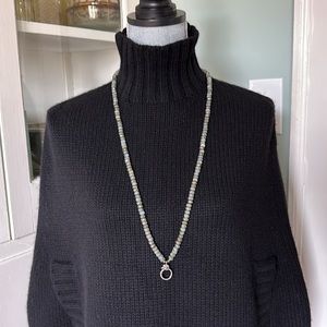 Opal and pyrite long silver diamond clasp horsehair charm tassel necklace